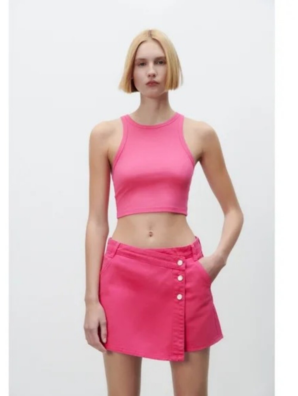 NWT Zara Pink Denim Skort Size S